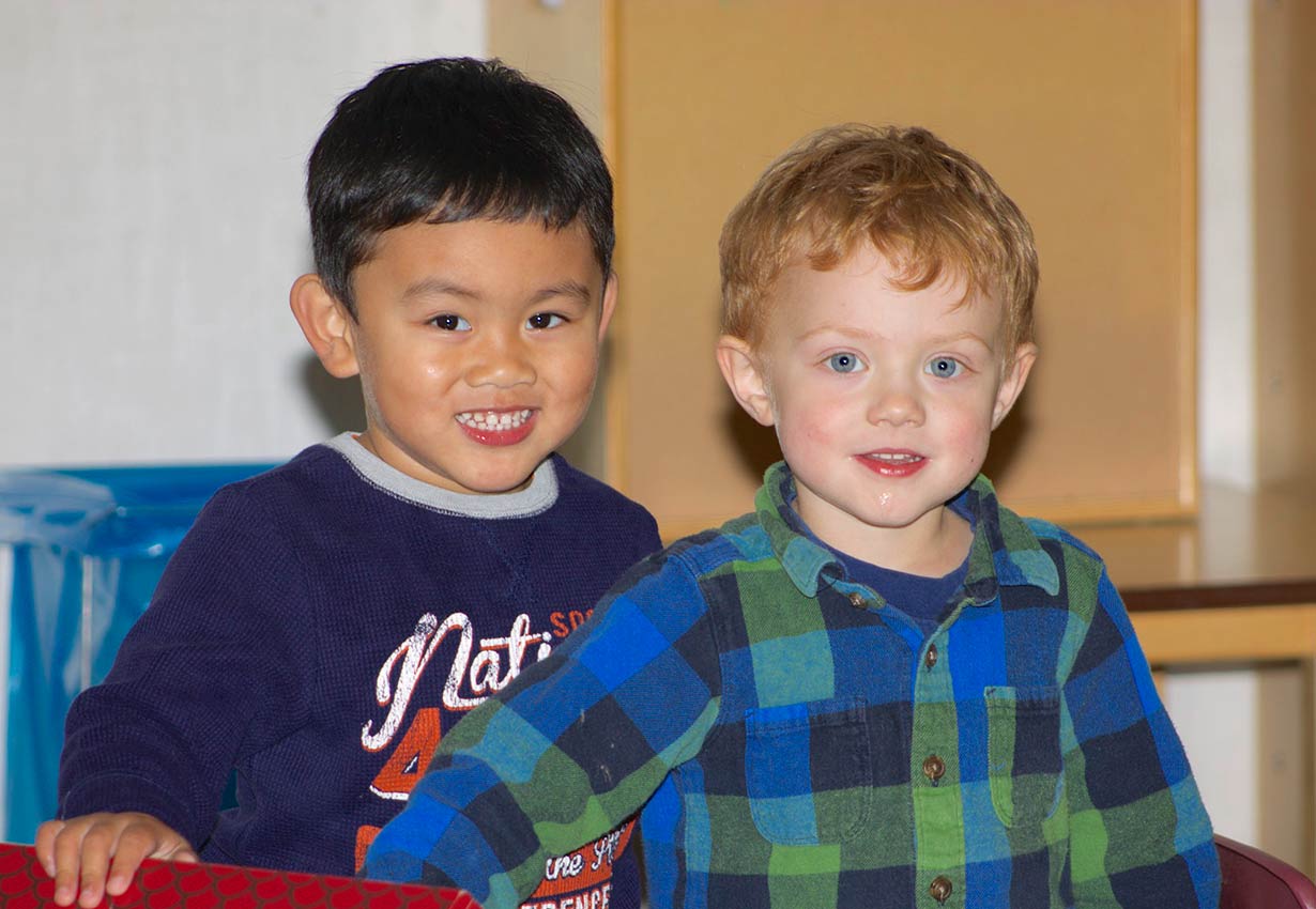 two happy young boys at child care